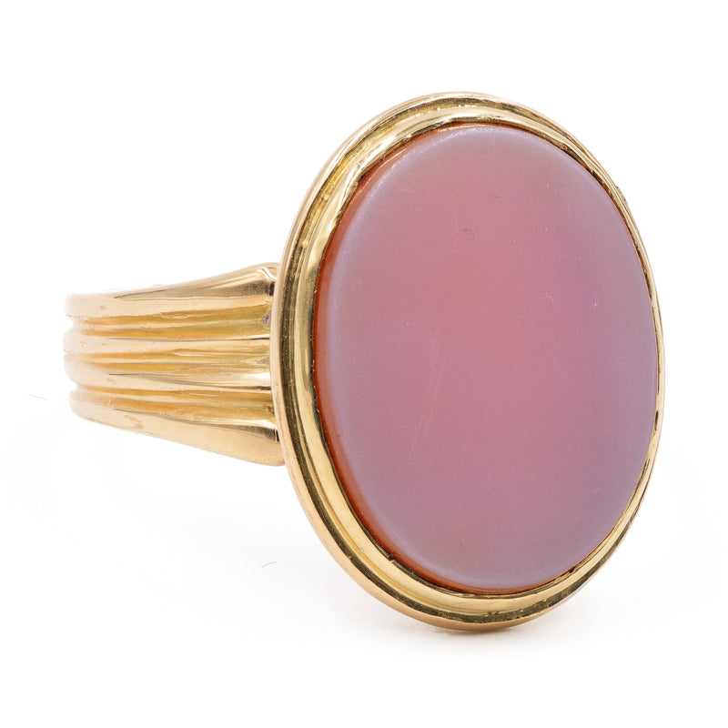 Anello vintage in oro giallo 18k con agata, anni '50