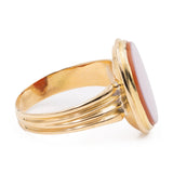 Bague vintage en or jaune 18 carats avec agate, années 50