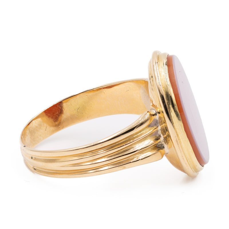 Anello vintage in oro giallo 18k con agata, anni '50