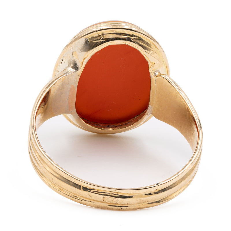 Anello vintage in oro giallo 18k con agata, anni '50