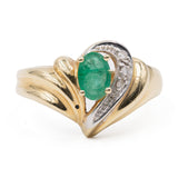 Bague vintage en or jaune 14 carats avec émeraude et diamants, années 70