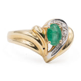 Bague vintage en or jaune 14 carats avec émeraude et diamants, années 70