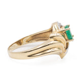 Bague vintage en or jaune 14 carats avec émeraude et diamants, années 70