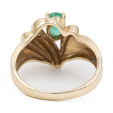 Bague vintage en or jaune 14 carats avec émeraude et diamants, années 70