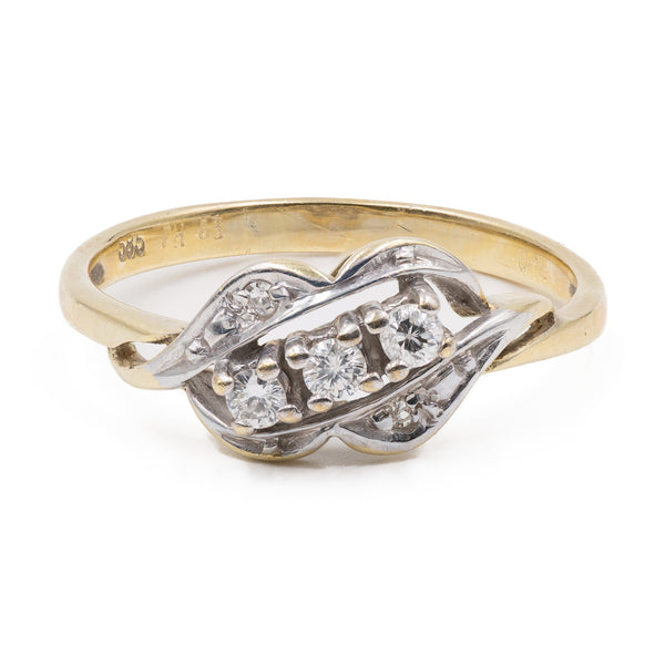 Anello vintage in oro giallo 14k con diamanti (0,15ctw), anni '70