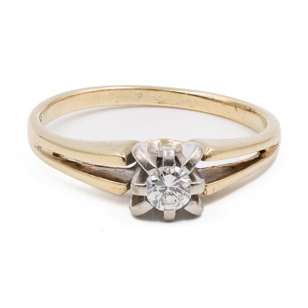 Anello vintage in oro giallo 14k con solitario (0,15ct), anni '70