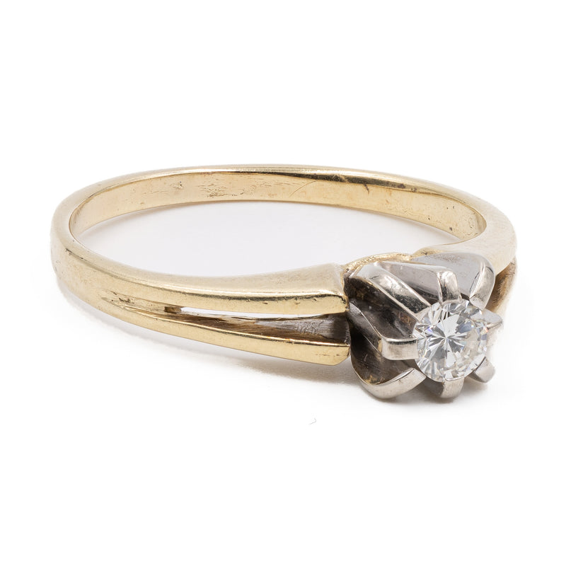 Anello vintage in oro giallo 14k con solitario (0,15ct), anni '70
