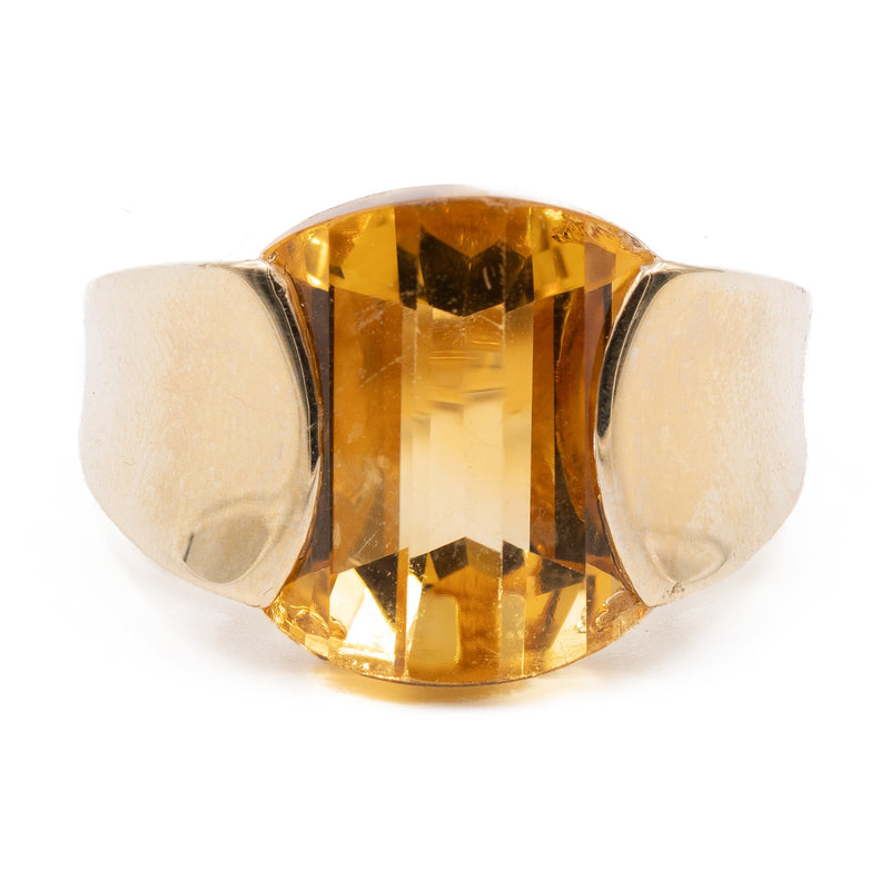 Anello vintage in oro giallo 14k con quarzo citrino, anni '70