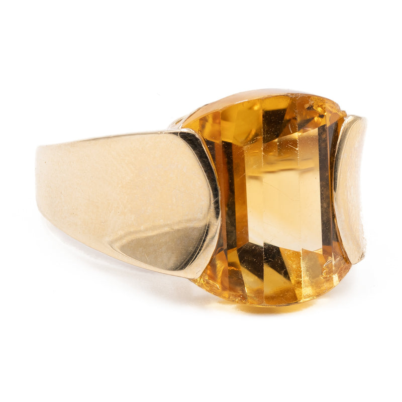 Anello vintage in oro giallo 14k con quarzo citrino, anni '70