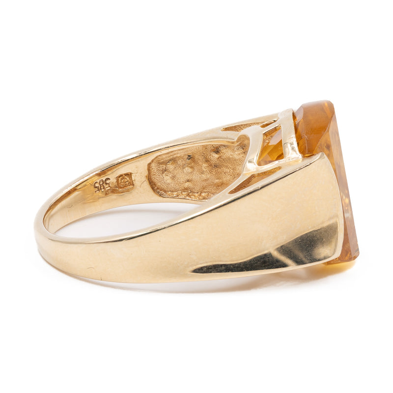 Anello vintage in oro giallo 14k con quarzo citrino, anni '70