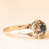 Vintage-Gänseblümchenring aus 9-karätigem Gelbgold mit Saphir (ca. 0.30 ct) und Diamanten (ca. 0.06 ctw), 1980