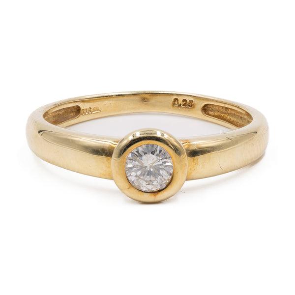 Anello vintage solitario in oro giallo 14k con diamante di 0,25ct, anni '70