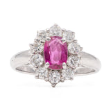 ANELLO VINTAGE A MARGHERITA IN PLATINO 850 CON RUBINO NATURALE (1CT) E DIAMANTI (0.85CT)