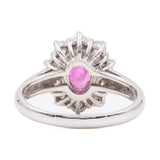 ANELLO VINTAGE A MARGHERITA IN PLATINO 850 CON RUBINO NATURALE (1CT) E DIAMANTI (0.85CT)