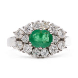 Anello vintage in oro bianco 18k con smeraldo (0,68ct) e diamanti (0,89ctw), anni '70