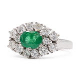 Anello vintage in oro bianco 18k con smeraldo (0,68ct) e diamanti (0,89ctw), anni '70