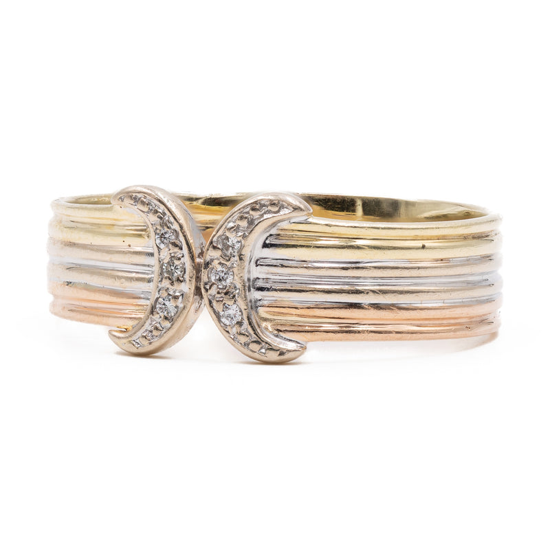 Anello vintage in oro giallo,rosa e bianco 14k con diamanti