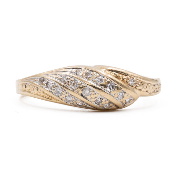 Anello vintage in oro giallo 14k con diamanti (0,07ctw), anni '70