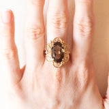 Vintage-Cocktailring aus 14-karätigem Gelbgold mit Rauchquarz (ca. 5.80 Karat), 60er Jahre
