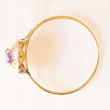 Anello vintage in oro giallo e bianco 9K con ametista (0.24ct ca.) e diamante, anni ‘70/‘80