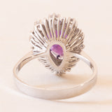 Vintage-Gänseblümchenring aus 14-karätigem Weißgold mit Amethyst (ca. 3.20 ct) und Diamanten im Brillantschliff (ca. 0.50 ctw), 70er Jahre