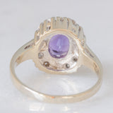 Anello a margherita vintage in oro bianco 14K con ametista (0.70ct ca.) e diamanti (0.50ctw ca.), anni ‘70