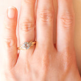 Vintage 9K yellow gold ring with aquamarine (0.60ct approx.) and diamonds (0.03ctw approx.), year 1983