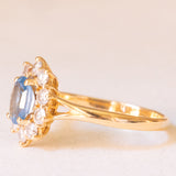 Vintage-Gänseblümchenring aus 18-karätigem Gelbgold mit blauem Topas (ca. 0.80 ct) und Diamanten im Brillantschliff (ca. 0.50 ctw), 70er Jahre