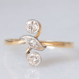 Toi et Moi Art Nouveau in oro giallo 14K con diamanti di taglio vecchia Europa (0.24ctw ca.) e diamanti di taglio rosetta, anni ‘20