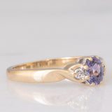 Trilogy vintage in oro giallo 9K con tanzanite (0.35ct ca.) e diamanti di taglio brillante (0.05ctw ca.), anni ‘90