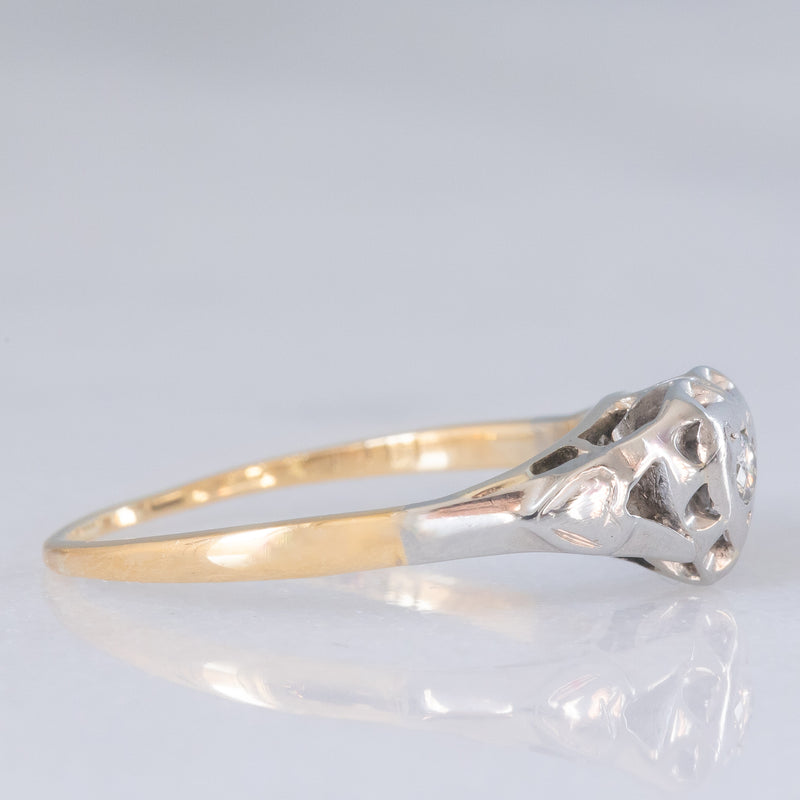 Solitario Art Déco a forma di cuore in oro giallo 18K e platino con diamante (0.03ct ca.), anni ‘20/‘30