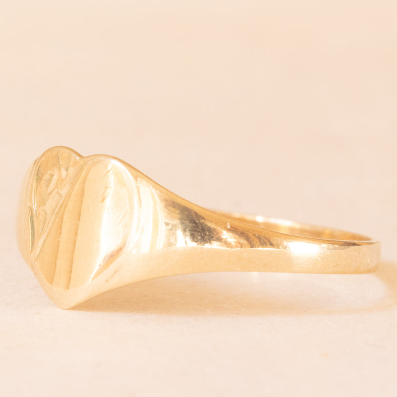 Anello da sigillo vintage a forma di cuore in oro giallo 9K