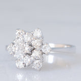 Anello a fiocco di neve vintage in oro bianco 14K con diamanti di taglio brillante (0.71ctw ca.), anni ‘60/‘70