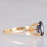 Bague vintage en or jaune 18 carats avec saphir (environ 0.35 ct) et diamants (environ 0.04 ct)