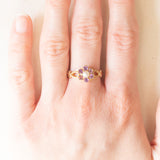Anello vintage in oro giallo 9K con ametiste (0.30ctw ca.) e perla bianca, anno 1975