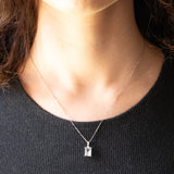 Halskette mit Vintage-Kette aus 9-karätigem Weißgold und modernem Anhänger aus 9-karätigem Weißgold mit Aquamarin (ca. 1 Karat) und Diamanten