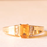 Bague vintage en or jaune 10 carats avec quartz citrine (environ 0.45 ct) et diamants taille brillant (environ 0.06 ct au total), années 70