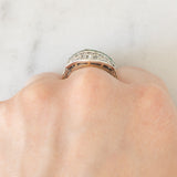 Vintage antique style ring in 14K yellow gold and silver with square cut emeralds (0.12ct approx.) and rose cut diamonds (0.26ctw approx.), 50s/60s