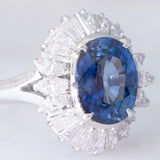 Anello ballerina in platino con zaffiro (3.02ct) e diamanti (1.20ctw), anni ‘80