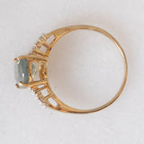 Anello vintage in oro giallo 9K con pietra verde e diamanti, anni ‘80/‘90