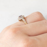 Anello a margherita vintage in oro giallo e bianco 9K con ametista (0.25ct ca.) e diamanti (0.14ctw ca.), anno 1991