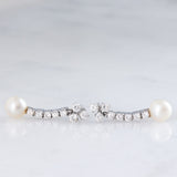 Orecchini pendenti vintage in oro bianco 14K con perle bianche e diamanti di taglio brillante (1.30ctw ca.), anni ‘70/‘80