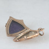 Ciondolo portafoto antico a forma di scudo in oro giallo 9K con perline bianche, primi del ‘900