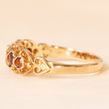 Vintage-Ring aus 9-karätigem Gelbgold mit Granaten und Herzverzierungen, 1992