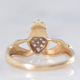 Anello Claddagh vintage in oro giallo 9K con diamanti