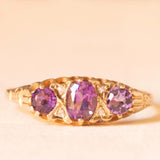 Anello vintage in oro giallo 9K con ametiste (0.50ctw ca.) e diamanti, anno 1990
