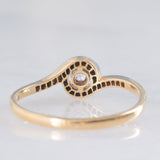 Anillo tourbillon vintage de oro amarillo de 18 quilates y plata con diamantes (centro de aprox. 0.15 ct), década de 50