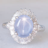 Anello ballerina vintage in platino con zaffiro stellato (6.40ct) e diamanti (0.94ctw), anni ‘80
