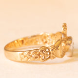 Anello Claddagh vintage in oro giallo e bianco 9K con cubic zirconia e con motivi celtici