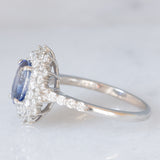 Anello a margherita vintage in platino con zaffiro (1.20ct) e diamanti (0.80ctw), anni ‘90